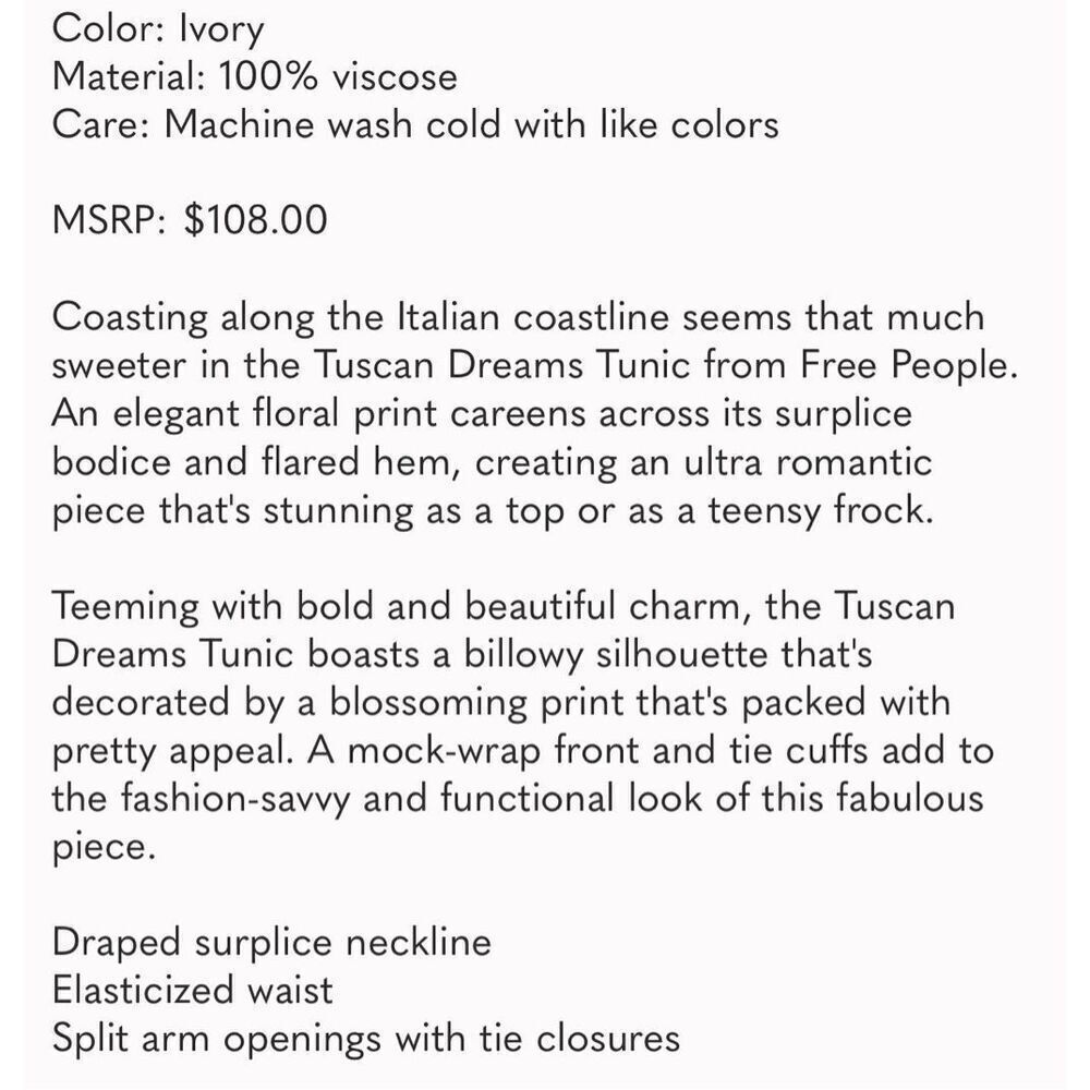 FREE PEOPLE | tuscan dreams floral bell sleeve tunic S/M - Picture 12 of 12